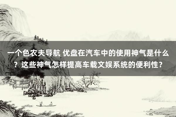 一个色农夫导航 优盘在汽车中的使用神气是什么？这些神气怎样提高车载文娱系统的便利性？